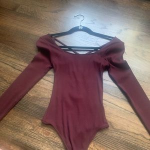 maroon long sleeve bodysuit